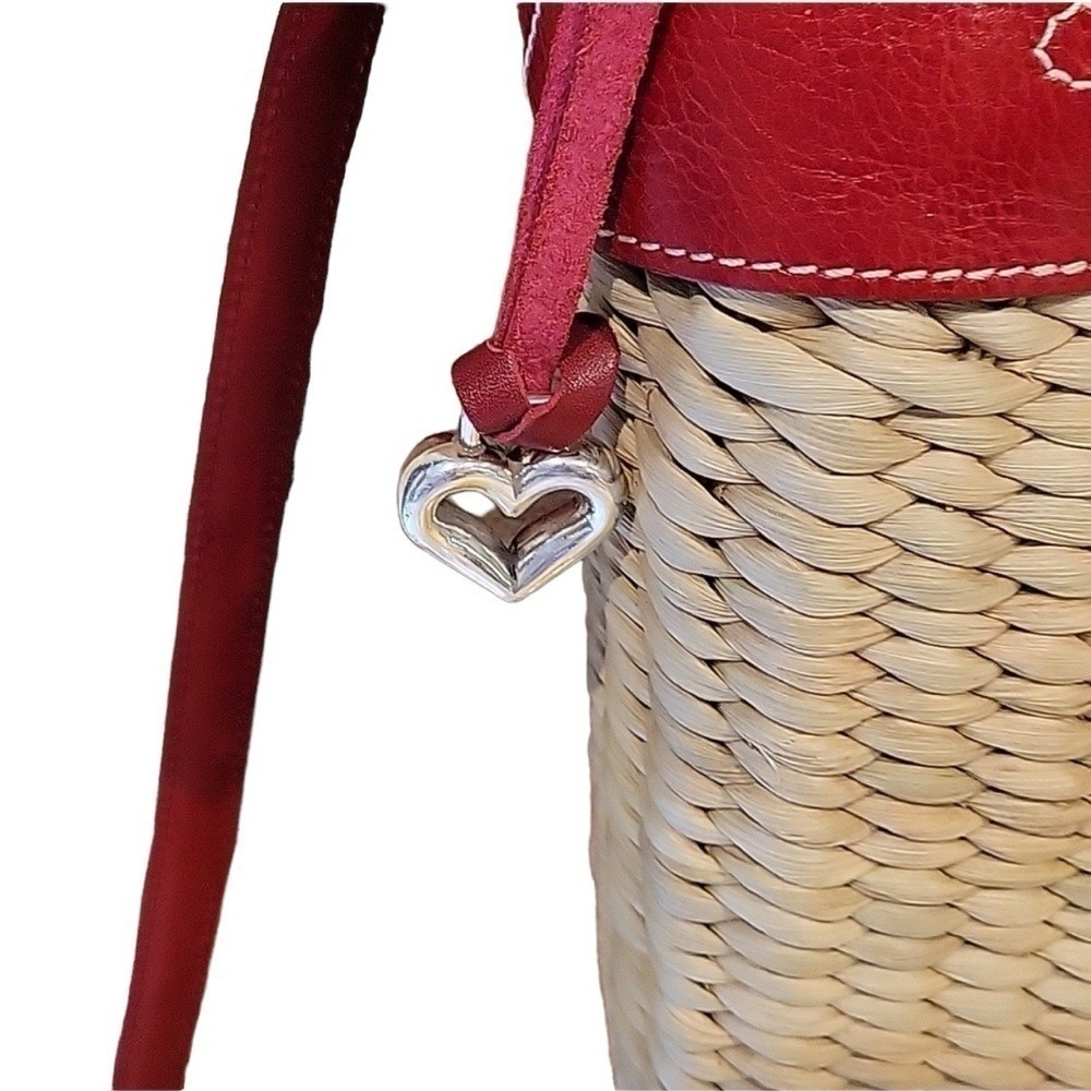 Brighton Straw & Red Leather Top Stitch Bucket Handbag Shoulder Strap Cr… - Picture 7 of 14